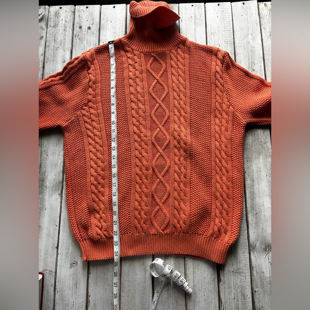 Vintage Lord & Taylor | Orange Cable Knit Turtleneck | M - Picture 3 of 8